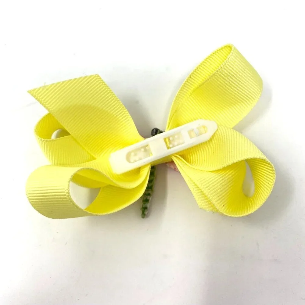 Hair Clip Grosgrain Yellow Ribbon Dragonfly Plastic Clip Toddler Spring
